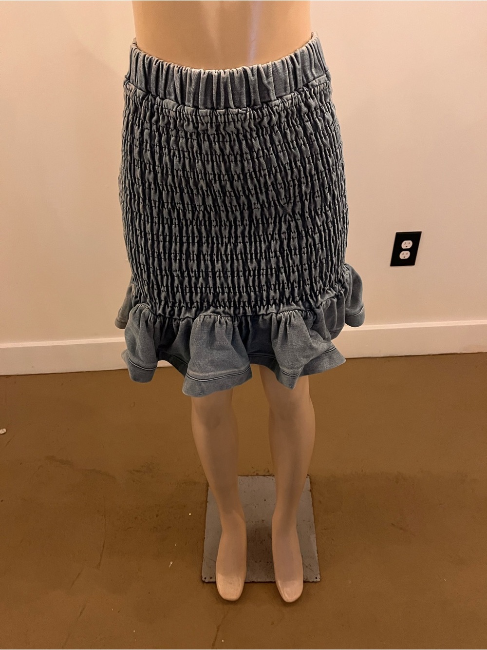 Smocked Mini Skirt with Ruffle Hem - Light Blue